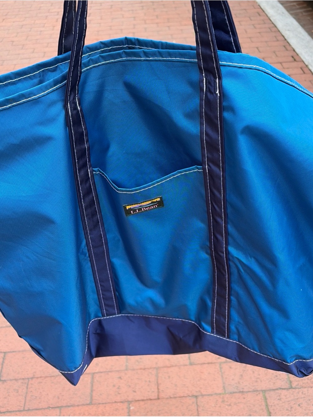 L.L.Bean Blue Large Nylon Boat Tote with Navy Trim
